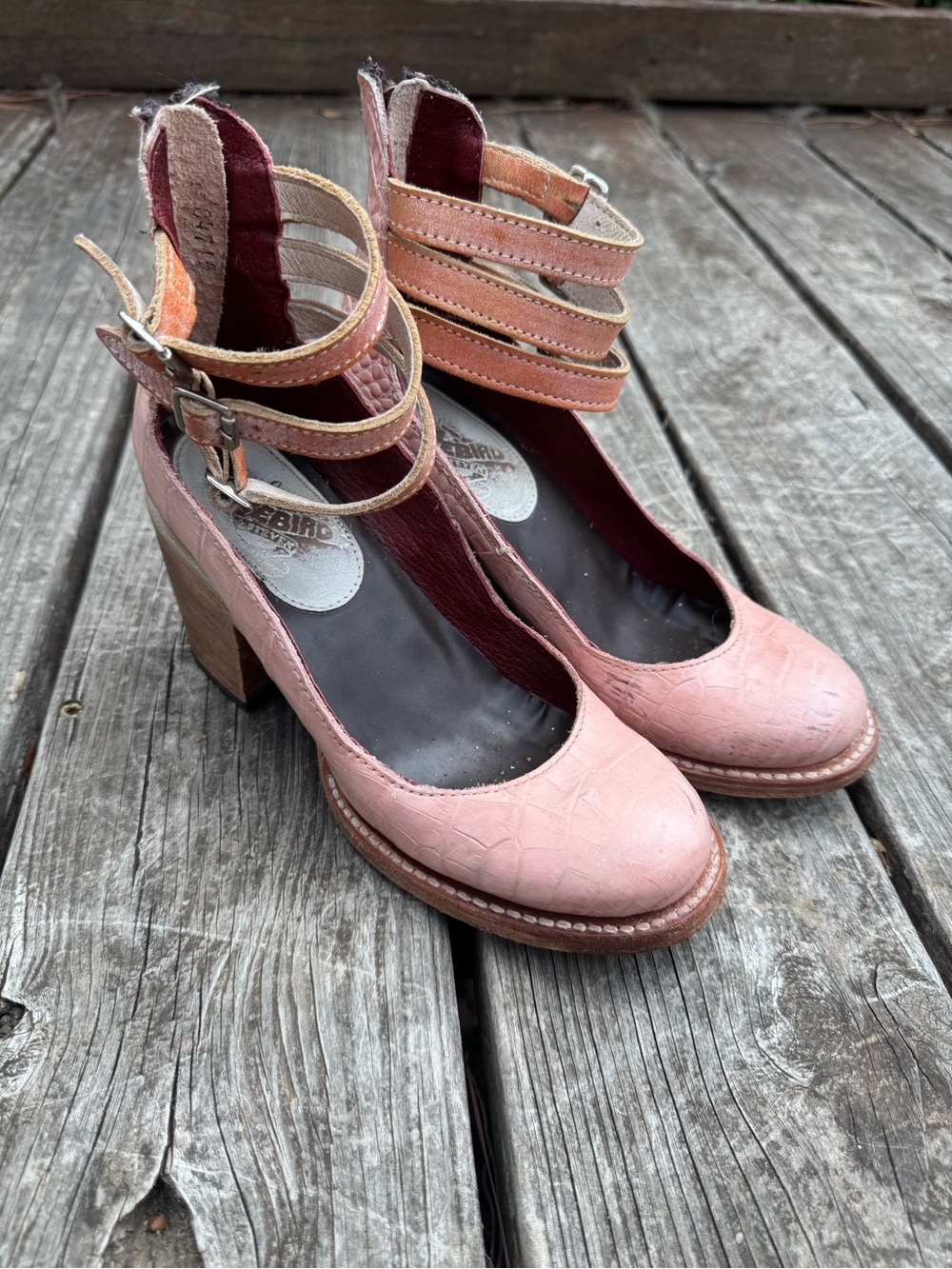 Freebird by Steven Blush Pink Triple-Strap Block Heels
